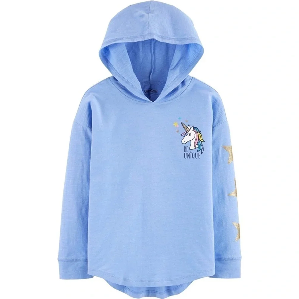 OshKosh B’Gosh Blue Be Unique Unicorn Stars Pullover Hoodie Toddler Girls Size 4